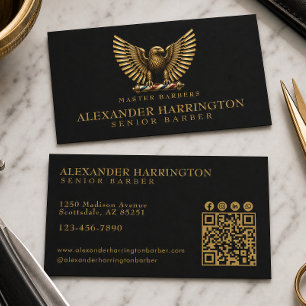 Elegant Barber Shop Golden Eagle Logo Hair Stylist Business Card