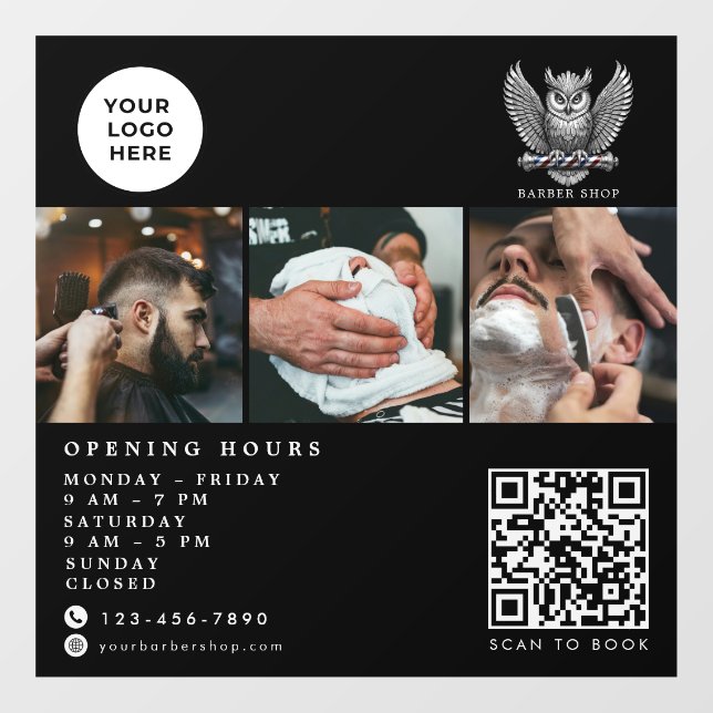 Elegant Barber Shop Silver Owl Qr Code Logo  (Sheet)