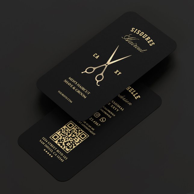 Elegant Barbershop Black Gold Barber Scissors  Business Card (Elegant Barbershop Black Gold Barber Scissors Business Card
)