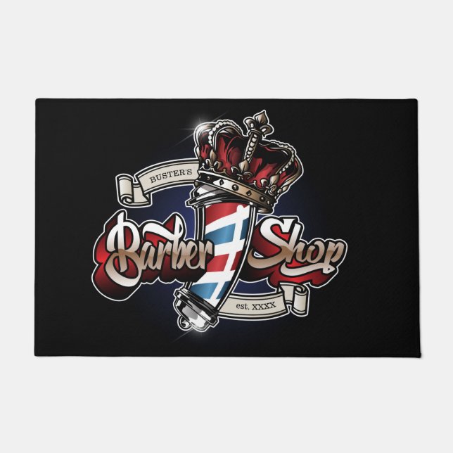 Elegant Barbershop Crown Personalise  24" x 36" Doormat (Front)