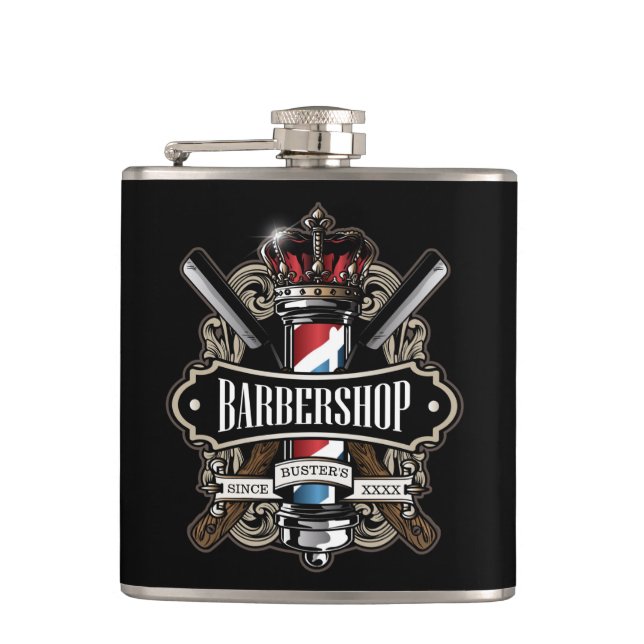 Elegant Barbershop Logo Hip Flask (Front)