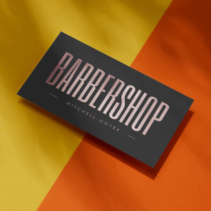 Elegant Barbershop Rose Gold Glitter Business Card