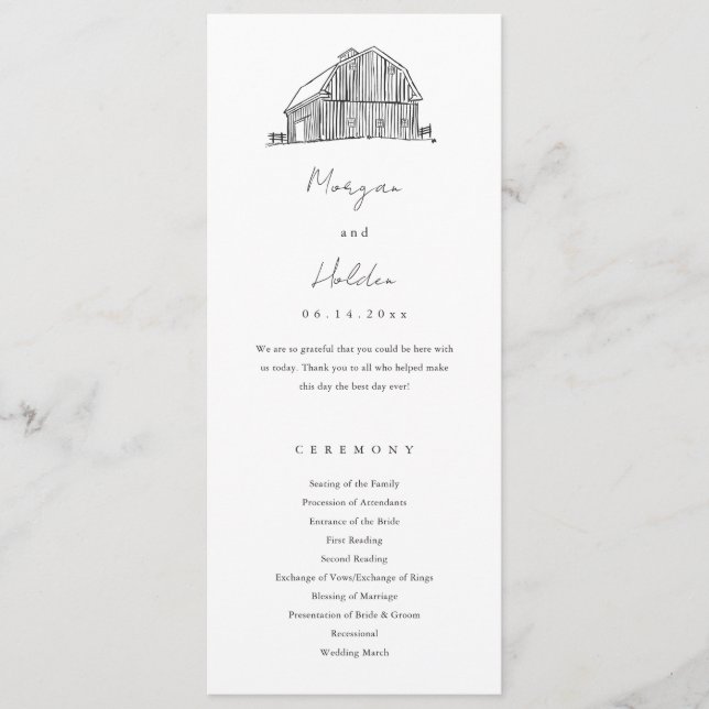 Elegant Barn Black and White Rustic Wedding Programme (Front)