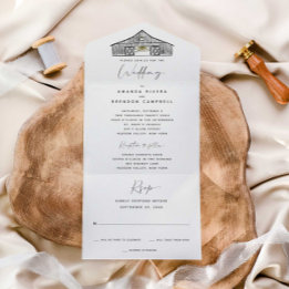 Elegant Barn Ceremony and Reception Wedding All In One Invitation