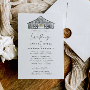 Elegant Barn Ceremony and Reception Wedding Invitation