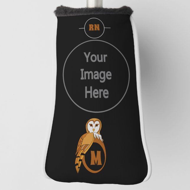 Elegant Barn Owl Monogram Golf Head Cover (Rotate 90)