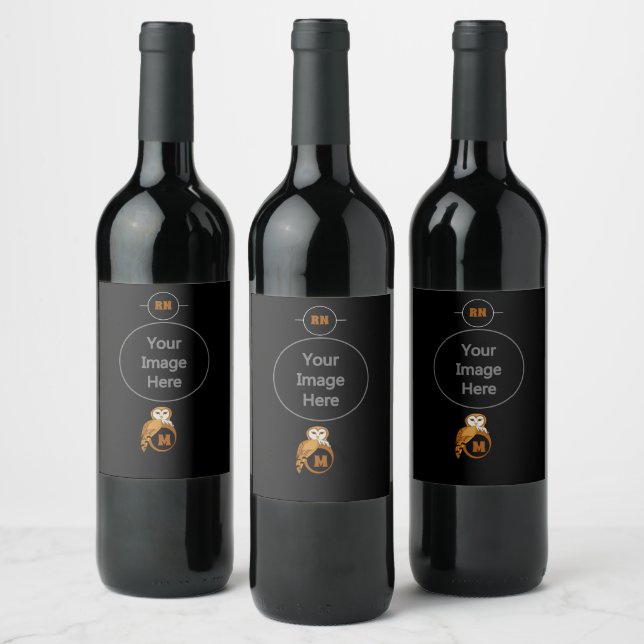 Elegant Barn Owl Monogram Wine Label (Bottles)