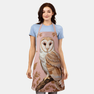 Elegant Barn Owl Pink and Gold Floral Apron