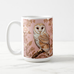 Elegant Barn Owl Pink and Gold Floral Coffee Mug