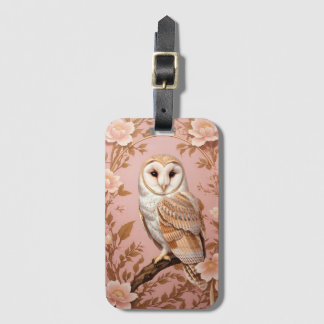 Elegant Barn Owl Pink and Gold Floral  Luggage Tag