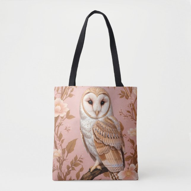 Elegant Barn Owl Pink and Gold Floral  Tote Bag (Front)