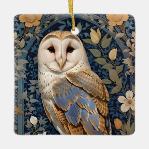 Elegant Barn Owl William Morris Inspired Floral Ceramic Ornament