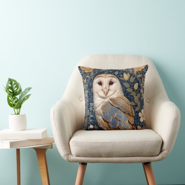 Elegant Barn Owl William Morris Inspired Floral Cushion (Chair)