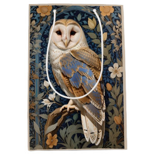 Elegant Barn Owl William Morris Inspired Floral Medium Gift Bag