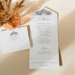 Elegant Barn Small Ceremony | Reception Wedding All In One Invitation