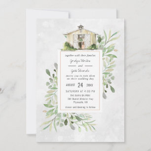 Elegant Barn Watercolor Wedding Invitation