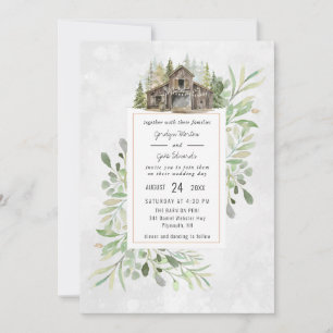 Elegant Barn   Watercolor Wedding Invitation