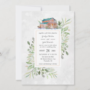 Elegant Barn Watercolor Wedding Invitation