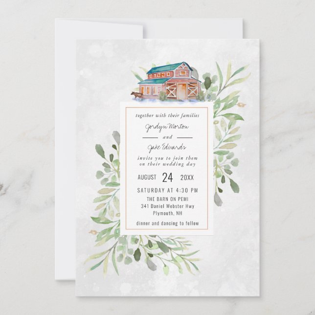 Elegant Barn | Watercolor Wedding Invitation (Front)