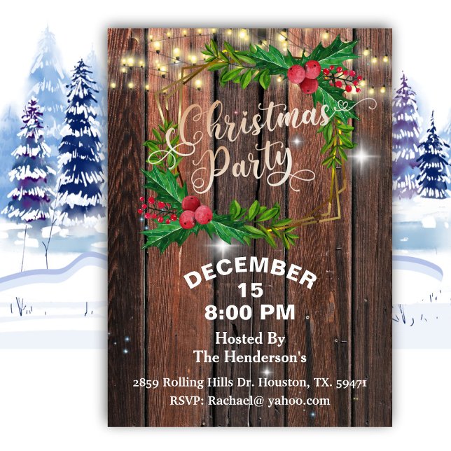 Elegant Barn Wood String Lights Christmas Invitation (Creator Uploaded)