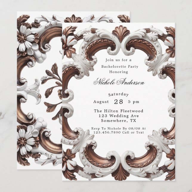 Elegant Baroque Bachelorette Party Invitation (Front/Back)