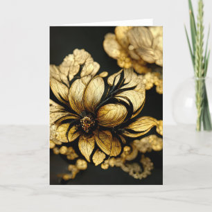 Elegant Baroque Black & Gold Floral Note Card