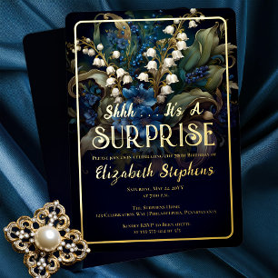 Elegant Baroque Blue Floral Surprise 70th Birthday