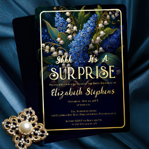 Elegant Baroque Blue Floral Surprise 80th Birthday
