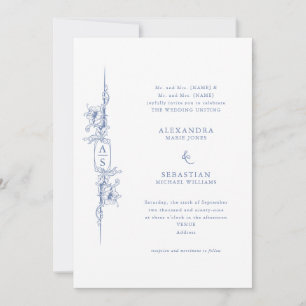 Elegant Baroque Blue French Floral Wedding Invitation