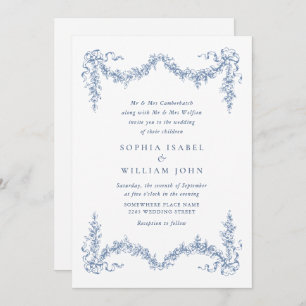 Elegant Baroque Blue French Garden Floral Wedding Invitation