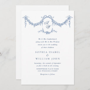 Elegant Baroque Blue French Garden Floral Wedding Invitation