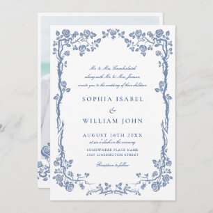 Elegant Baroque Blue French Garden Floral Wedding Invitation