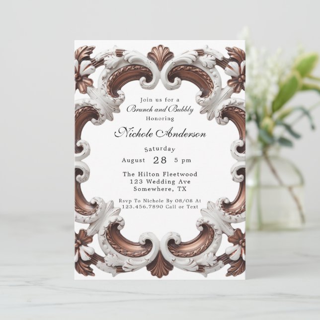 Elegant Baroque Brunch & Bubbly Invitation (Standing Front)