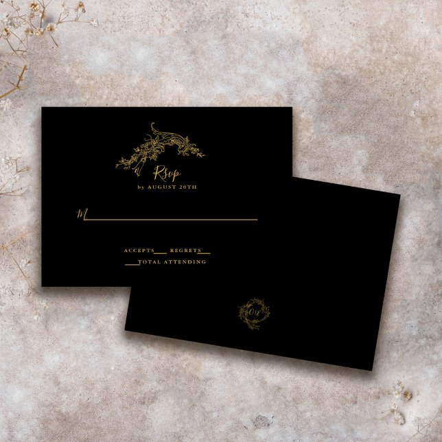 Elegant Baroque Chinoiserie Vintage Gold/Black RSVP Card (Creator Uploaded)