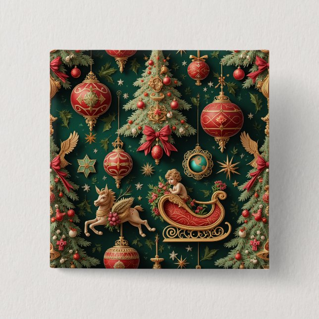Elegant Baroque Christmas Button (Front)