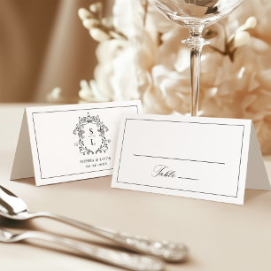 Elegant Baroque Crest Monogram Wedding Place Card