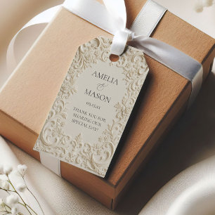 Elegant Baroque Embossed Style Wedding Gift Tags