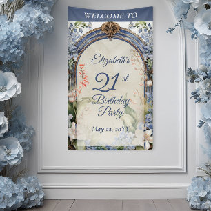 Elegant Baroque Floral Arch 21st Birthday Party Banner