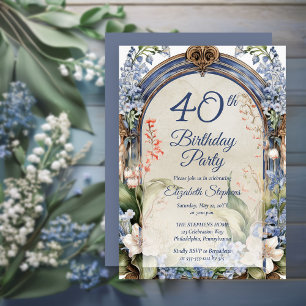 Elegant Baroque Floral Arch 40th Birthday Party Invitation