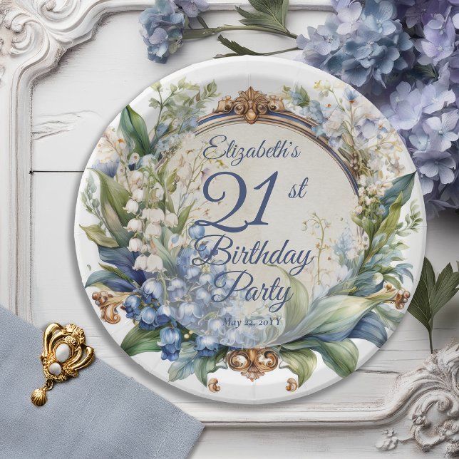 Elegant Baroque Floral Frame 21st Birthday Party Paper Plate (Elegant Baroque Floral Arch 21st Birthday Party Round Paper Plate)