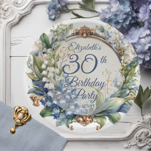 Elegant Baroque Floral Frame 30th Birthday Party Paper Plate