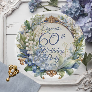 Elegant Baroque Floral Frame 60th Birthday Party Paper Plate
