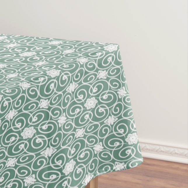 Elegant Baroque Flower Pattern Sage Green Tablecloth (In Situ)