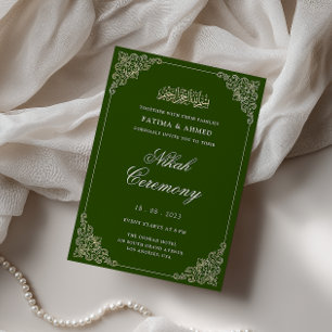 Elegant Baroque Frame Emerald Green Nikah Ceremony Invitation