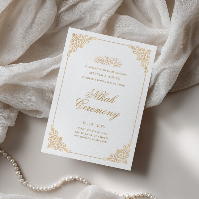 Elegant Baroque Frame Gold Script Nikah Ceremony Invitation (Creator Uploaded)