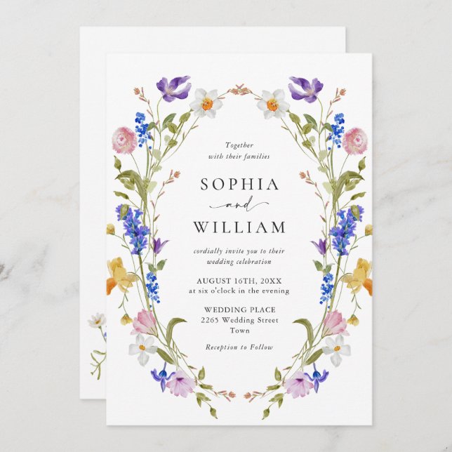 Elegant Baroque French Garden Floral Wedding Invitation (Front/Back)