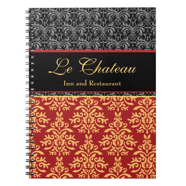 Elegant Baroque Gilded Damask Designer Notebook (Front)