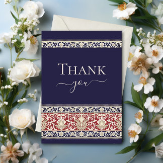 Elegant Baroque Lace on Blue Thank You Card