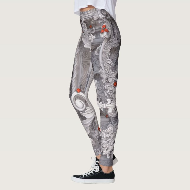 Elegant Baroque Marble Pillar & Red Ladybug Art Leggings (Left)