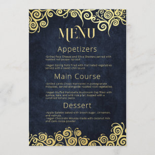 Elegant Baroque Navy And Gold Classy Chic Wedding  Menu